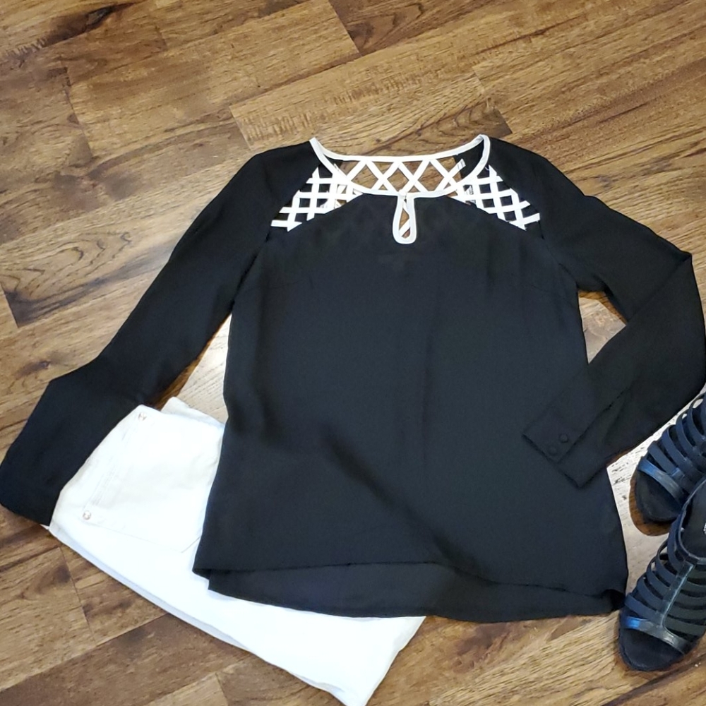 Womens black and ivory sheer top size S